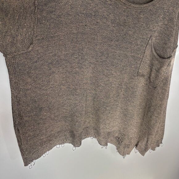 easel Brown Scoop Neck Distressed Hem Sweater - Picture 5 of 12